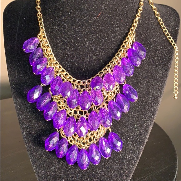 Purple Necklace with Gold Chain - Picture 1 of 8